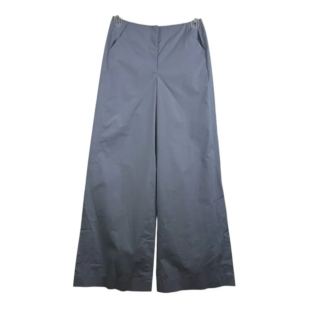 Tory Burch Light Blue Wide Leg Trouser Pants Size 2 Stretch Cotton Poplin Office